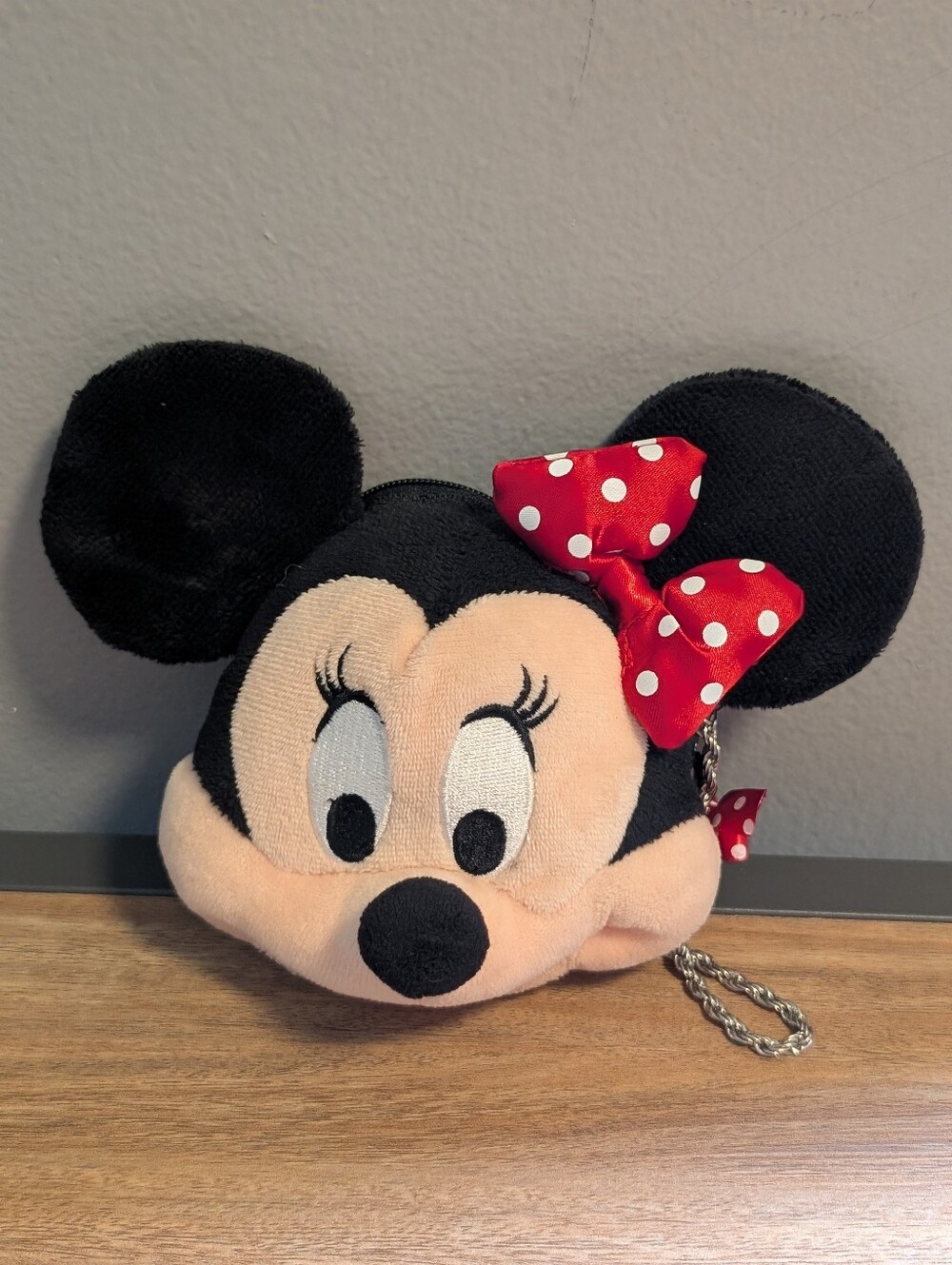 Disney Minnie Mouse Plush Head Coin Purse Chain Strap Pouch Charm Vintage Y2K